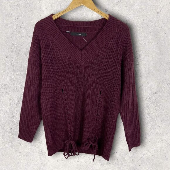 NEW Vero Moda Burgundy Wine Lace‎ Up Chunky Knit Sweater Jumper Glendora Small S - Picture 4 of 12